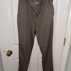 Anthropologie Maeve Brown Checkered pants with sparkle side detail